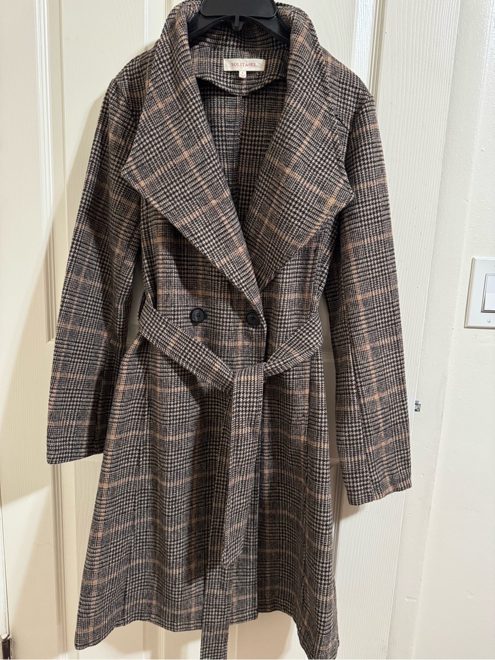 Solitaire Brown Plaid Belted Trench Coat